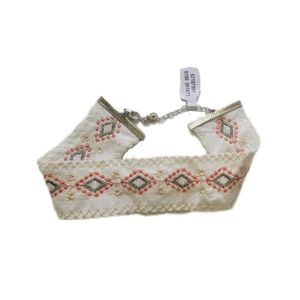Free People White Embroiderered In My feeling Choker Boho Western Necklace
